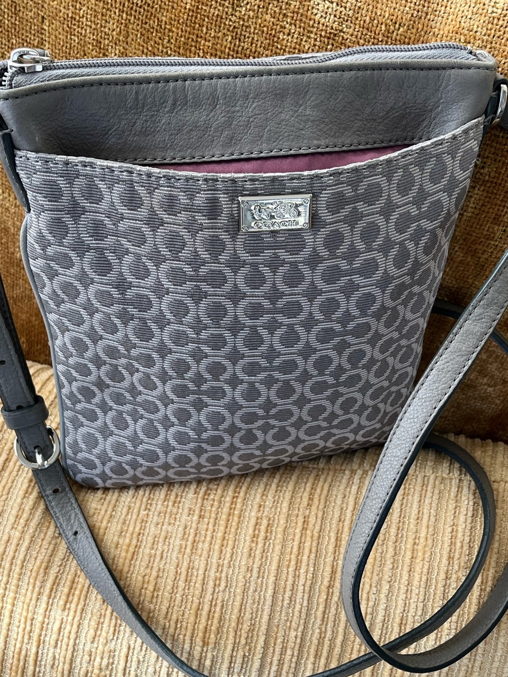Coach Gray Signature Jacquard Crossbody Purse, Y2K Vintage
